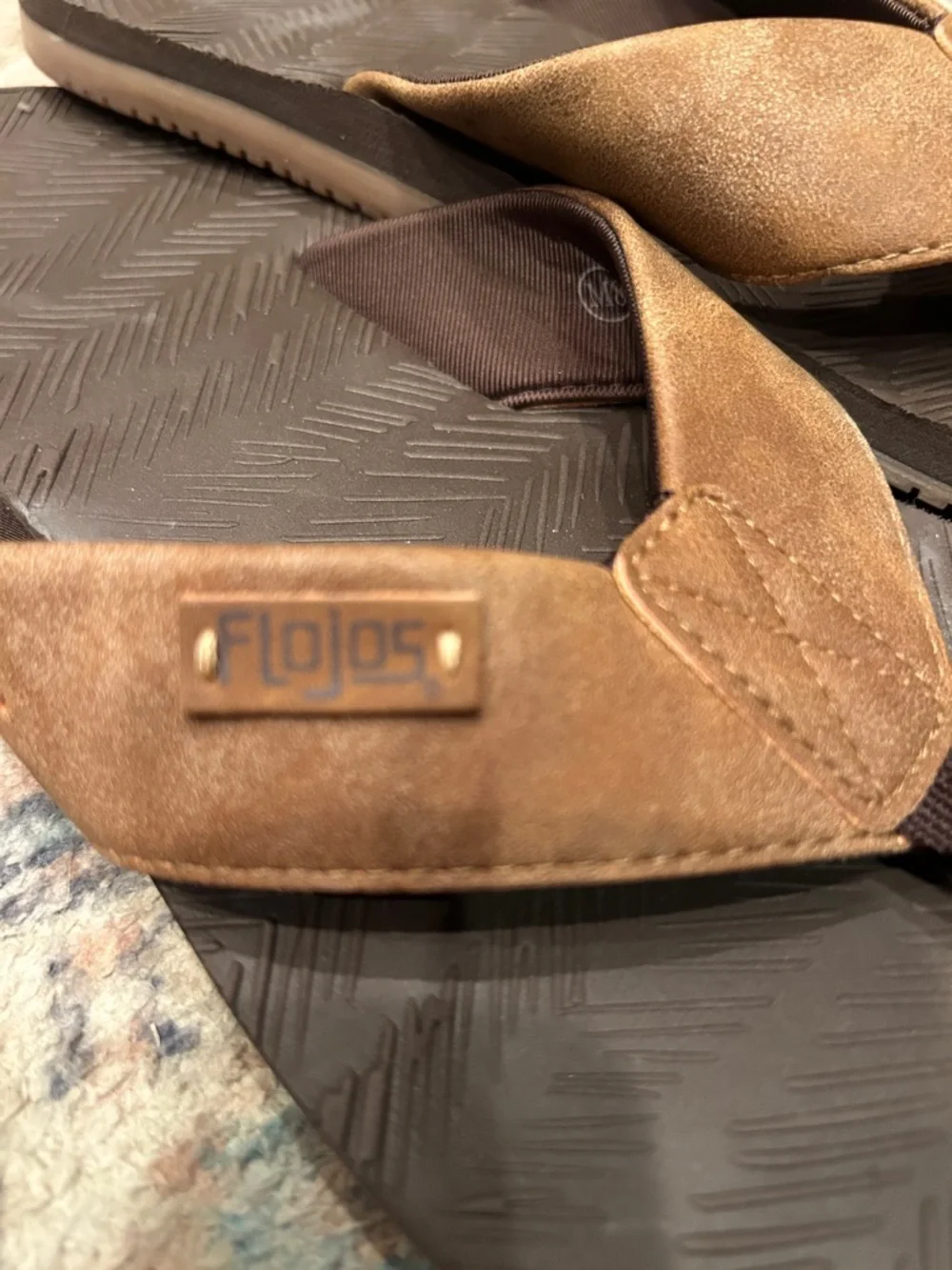 Flojos Mens  Brown Leather-Trim Flip Flops